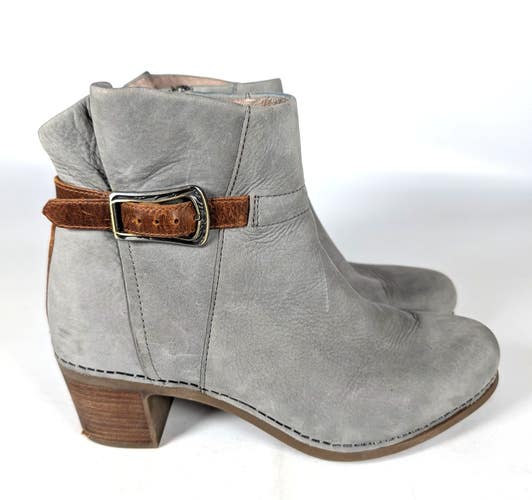 Dansko Women's Hartley Gray Leather Ankle Booties Shoes Size 39 / 8.5-9