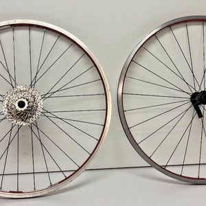 Bontrager Maverick A SYM 9-Speed Red Aluminum 26" QR Wheelset Deore LX Rear Hub