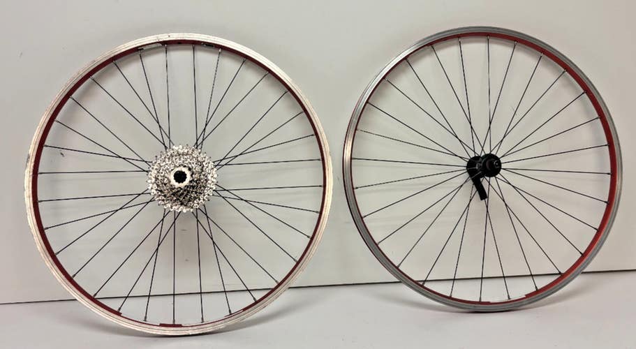Bontrager Maverick A SYM 9-Speed Red Aluminum 26" QR Wheelset Deore LX Rear Hub