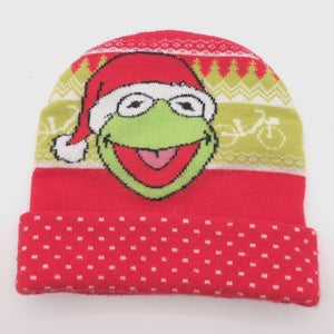Kermit The Frog Muppets Holiday Winter Knit - Cuffed Beanie Cap Torque Hat S/M