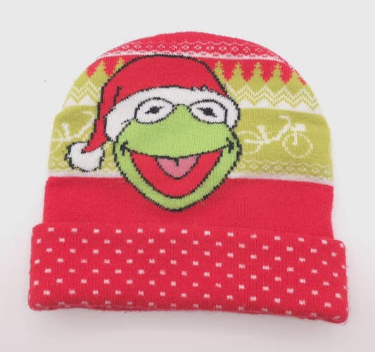 Kermit The Frog Muppets Holiday Winter Knit - Cuffed Beanie Cap Torque Hat S/M