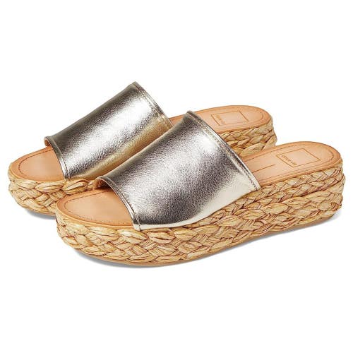 Dolce Vita Pablos Sandals Women US 9.5 Light Gold Leather Platform Slide HTAT250