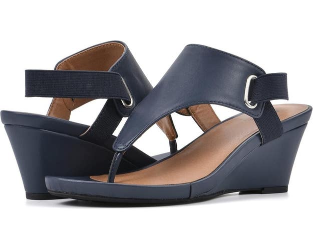 White Mountain All Dres Sandals Women's US 8.5 Navy Wedge Heel Thong HAWK2232