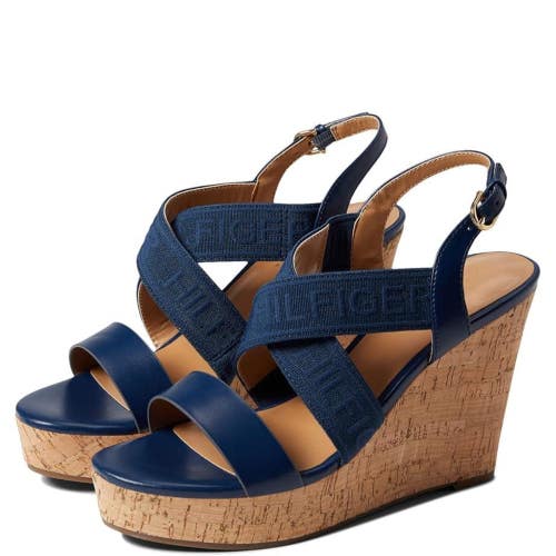 Tommy Hilfiger Kenzo Sandals Women's 8 Navy Blue Ankle Strap Wedge Heel HTAT319