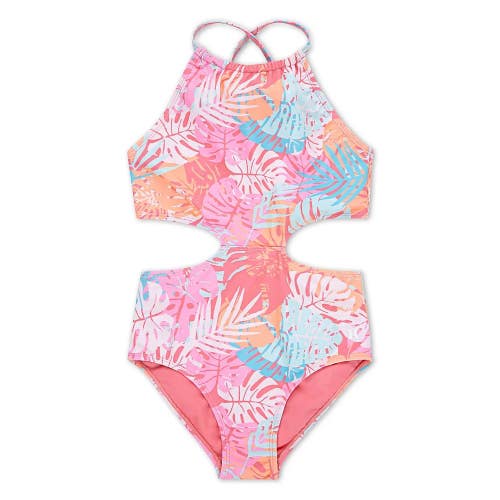 Hurley Halter Monokini Swimsuit Girls 12 Sunset Coral Printed One Piece JDM2363