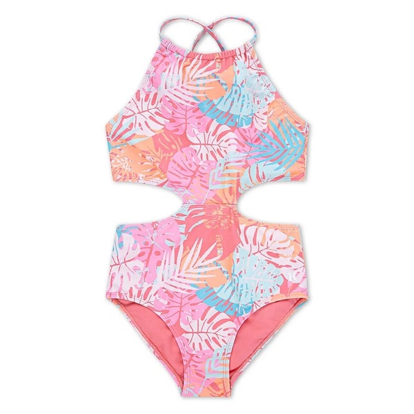 Hurley Halter Monokini Swimsuit Girls 12 Sunset Coral Printed One Piece JDM2363