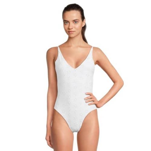 Beach Riot Reese Swimsuit Women's Medium White Stretch Eyelet One Piece JZZ985