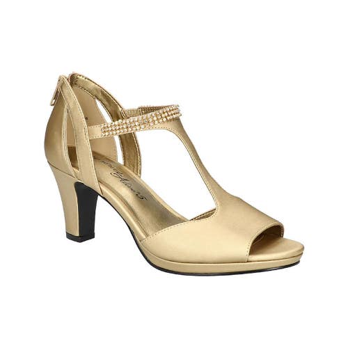 Easy Street Flash Sandals Womens 6.5 Gold Metallic Rhinestone Block Heel HTAT317