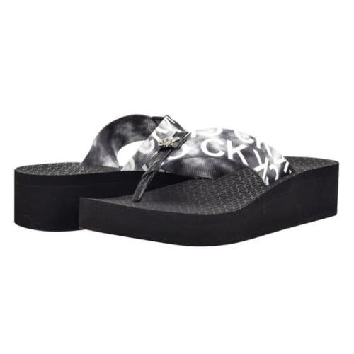Calvin Klein Meena Sandals Womens 10 Black Toe Post Platform Flip Flop HTAT333