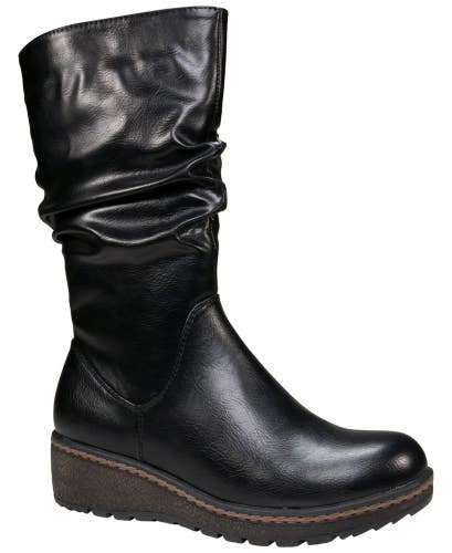 GC Shoes Dange Women's US 7.5 Black Faux Leather Lug Sole Riding Boots HAWK2235