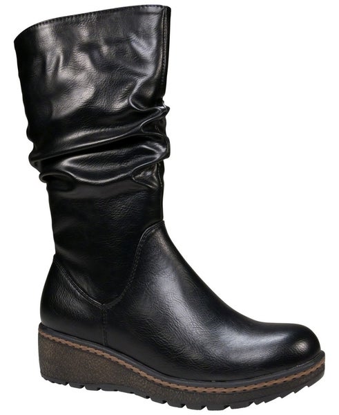 GC Shoes Dange Women's US 7.5 Black Faux Leather Lug Sole Riding Boots HAWK2235