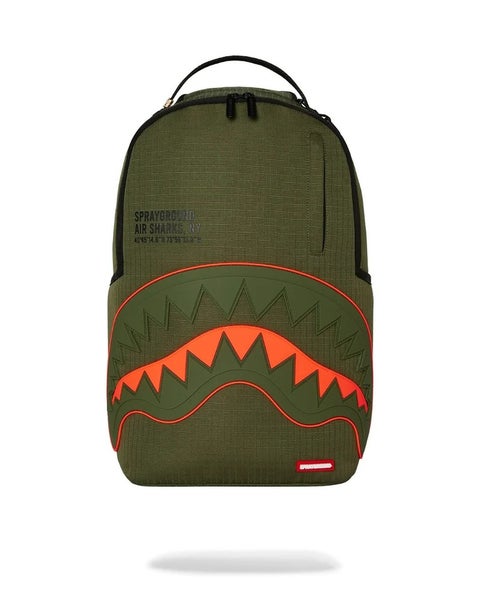Sprayground Nylon Shark Central Army DLX-Ripstop Backpack Unisex Green SPR211