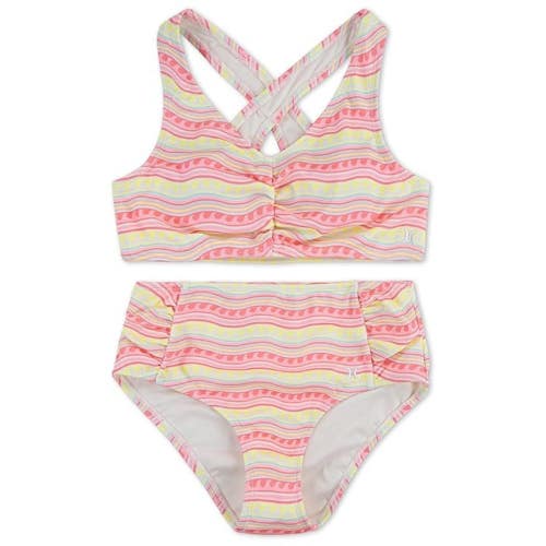 Hurley Bikini Set Girl's 10 Pink Flamingo Stretch High Waisted Swimwear JDM2351