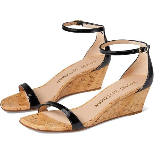 Stuart Weitzman Nudistcurve SA899-001 Sandals Women's 6 Black Wedge Heel HTAT231