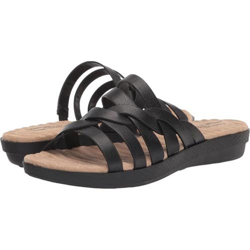 Easy Street Sheri Sandals Women US 9.5 Black Faux Leather Slip On Slides HTAT204