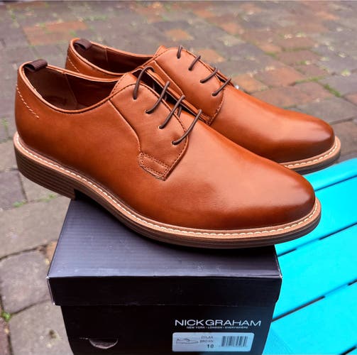 MENS NICK GRAHAM DYLAN ELASTIC LACE UP OXFORD DRESS SHOES - SIZE 10 NEW WITH BOX