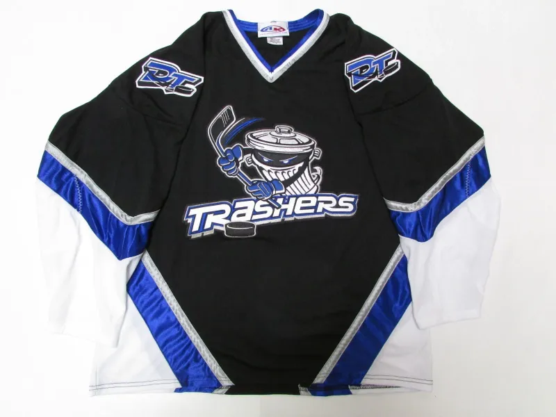 Danbury Trashers Black AK UHL Authentic Hockey Jersey – Large, Fight Strap