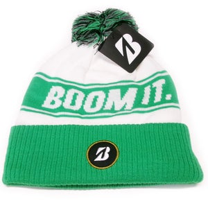 NEW Bridgestone Knit Boom It White/Green Pom Pom Winter Beanie Golf Hat/Cap