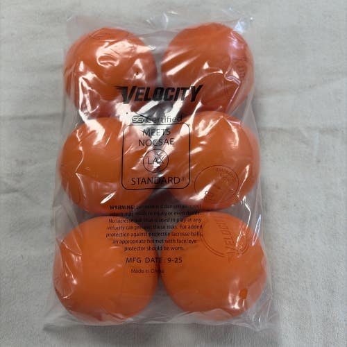 Brand New Velocity NOCASE Certified Lacrosse Balls. Bag Of 6
