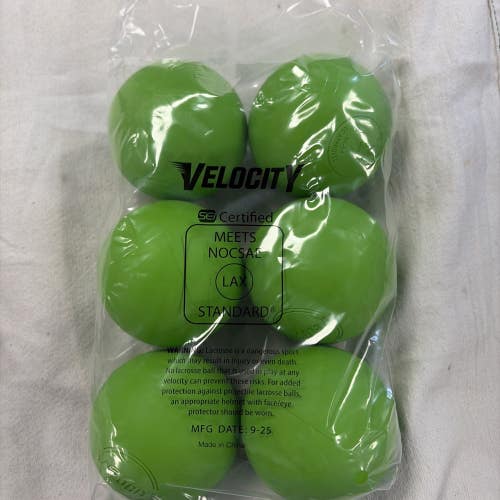 Brand New Velocity NOCASE Certified Lacrosse Balls. Bag Of 6