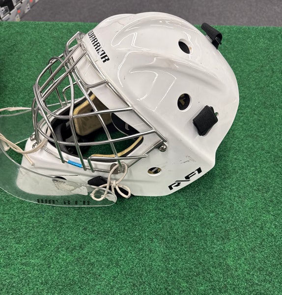 White Senior Warrior R/F1 Goalie Mask (Used) | S/M (6 7/8- 7 3/8)