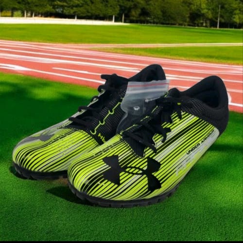 Men's Under Armour (US Size 12) Racing Black Yellow Sprint Track Spikes