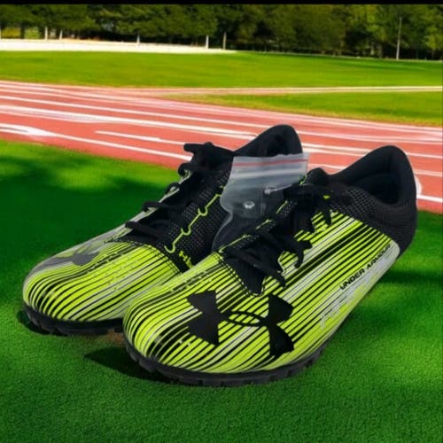 Men's Under Armour (US Size 13) Racing Black Yellow Sprint Track Spikes