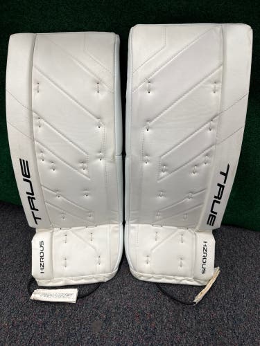 White Junior True HZRDUS Goalie Leg Pads (New) | 26"+2"