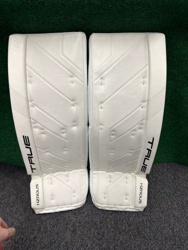 White Junior True HZRDUS Goalie Leg Pads (New) | 28"+2"