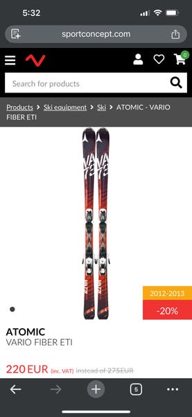 2012 Atomic Vario Carbon 164 cm All Mountain Skis With Bindings