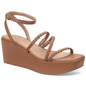 Sun + Stone Sandals Women's 7.5 Brown Braided Faux Leather Ankle Strap HAWK2404