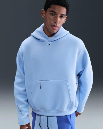 Nike Tech Oversized Fleece Hoodie Mens Blue Kangaroo Pocket Pullover JAX1062