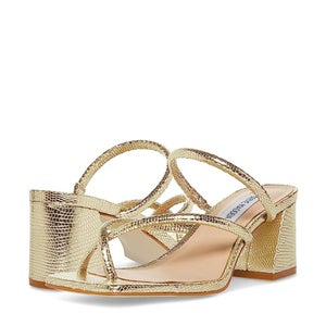 Steve Madden Effie Sandals Women's US 6.5 Gold Lizard Leather Block Heel HTAT397