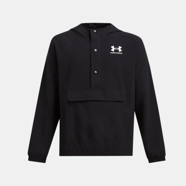 Under Armour Icon Anorak Jacket Boys L Black Hooded Snap Button Henley JDM2316