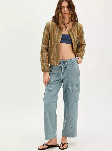 Free People We The Free Park Ave Pants Women's Large Blue Straight Leg JDM2334