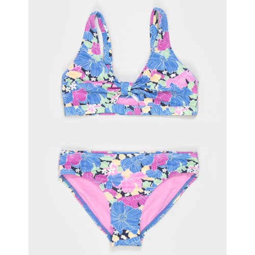 Roxy Outline 2-Piece Bikini Set Girls 16 Blue Floral Stretch Swimwear JDM2377