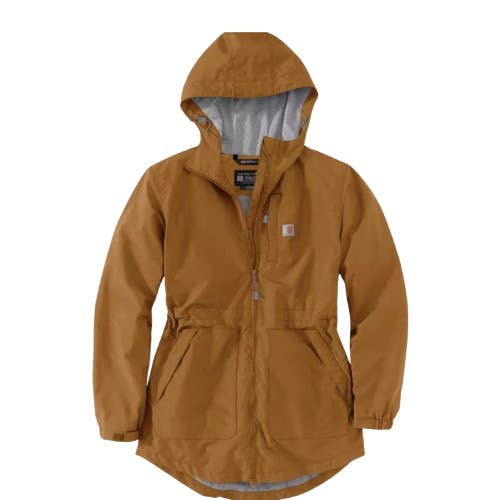 Carhartt Defender Rain Jacket Womens Large Brown Full Zip Pockets Hooded JAX1081