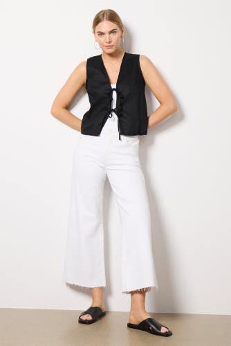 KUT from the Kloth Meg Jeans Women's 12 White Denim Raw Hem Wide Leg JDM2729