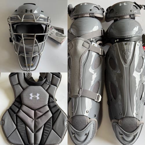 NEW Under Armour UA Converge 2 Pro Series Baseball Vest /Helmet/Leg Pad Catching Kit