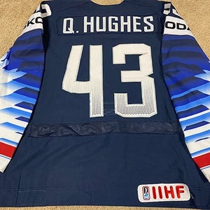 QUINN HUGHES 2019 Team USA World Championships Photomatched Game Worn Jersey loa