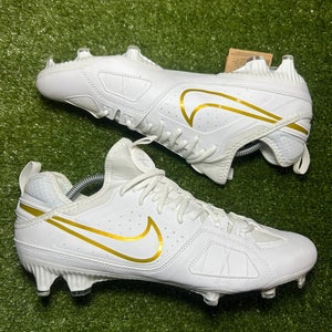 Size 12 Nike Huarache 9 Varsity Low Mens Lacrosse Cleats White Gold FD0088-100