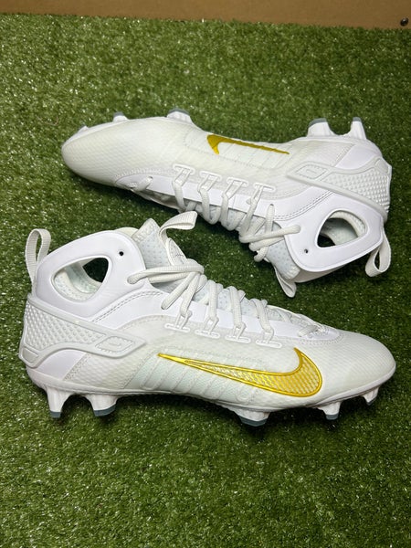 Size 13 Nike Huarache 9 Elite Mid Mens Lacrosse Cleats White Gold FD0088-100