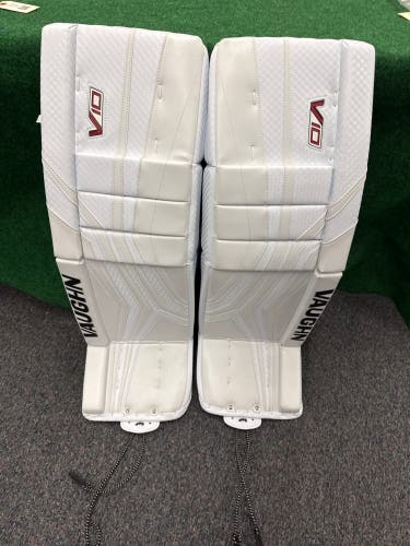 White Senior Vaughn Velocity V10 Pro Goalie Leg Pads (New) | 34"+2"