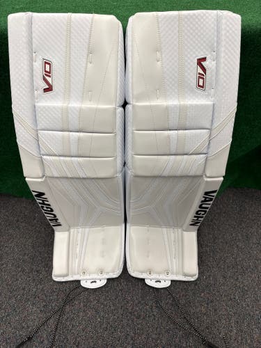 White Senior Vaughn Velocity V10 Pro Goalie Leg Pads (New) | 35"+2"