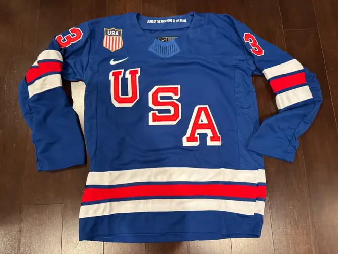 2026 Team USA Quinn Hughes Stitched Olympic Hockey Jersey Blue XL