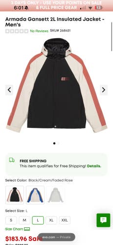 Men's Large Armada Jacket (New) gansett 2l insulated NWT