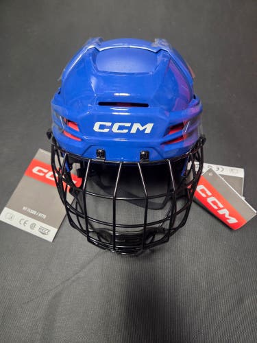 New Royal Blue Senior Large CCM Tacks 70 Helmet Combo