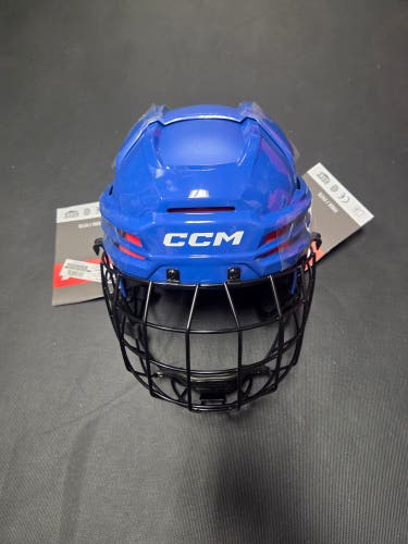 New Royal Blue Senior Medium CCM Tacks 70 Helmet Combo