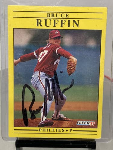 Bruce Ruffin Phillies 1991 Fleer Auto On Card #411