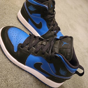 Nike Jordan 1 Mid "Black Royal Blue" Kid's 1Y (Big Kids / Youth) Air Jordan Shoes (Used)